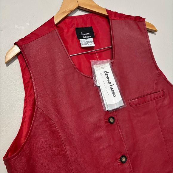 Dennis Basso Red Leather Tuxedo Vest Pockets Size 1X nwt VTG Deadstock - Picture 4 of 7